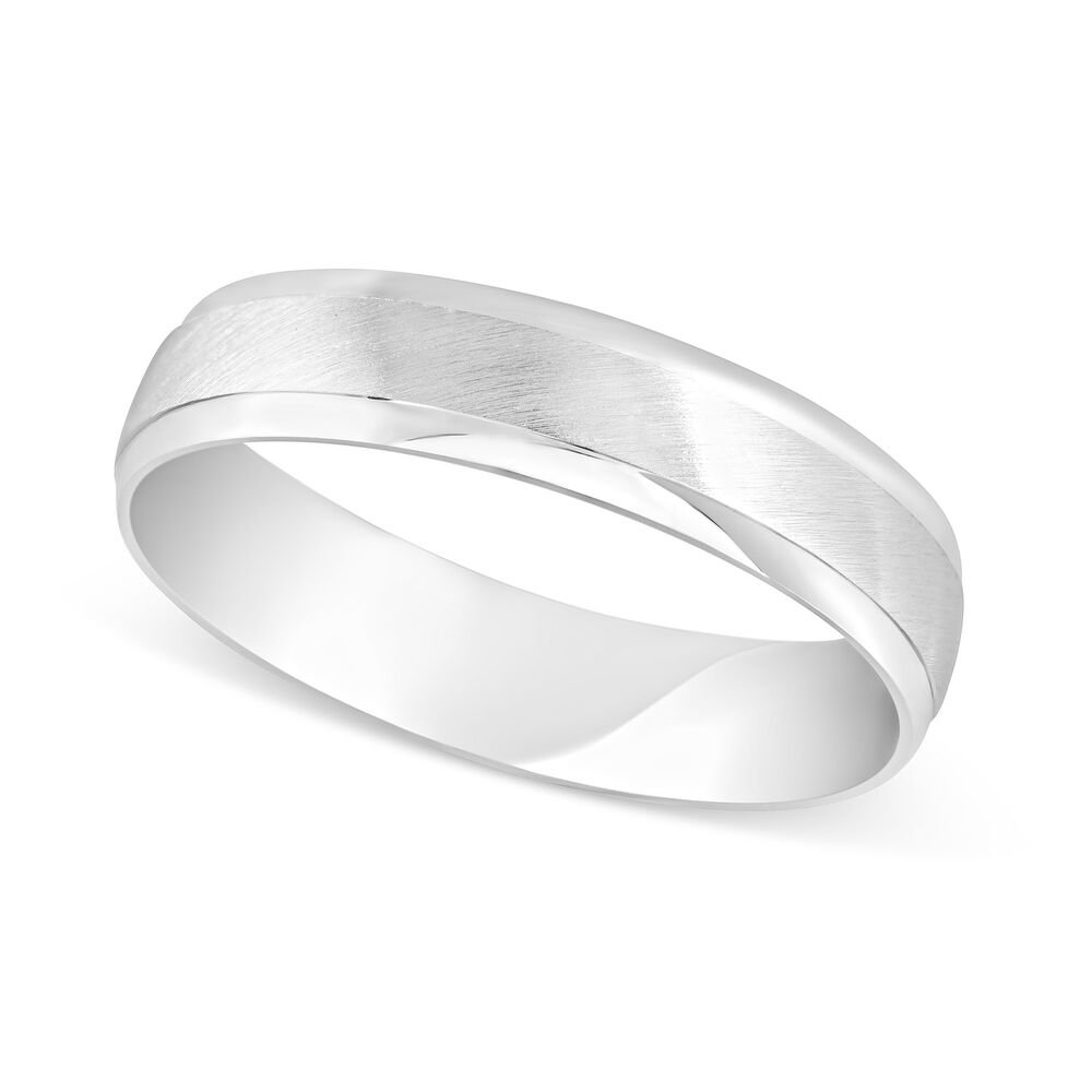 9ct White Gold Matt Centre and Polished Sides 5mm Gents Wedding ring