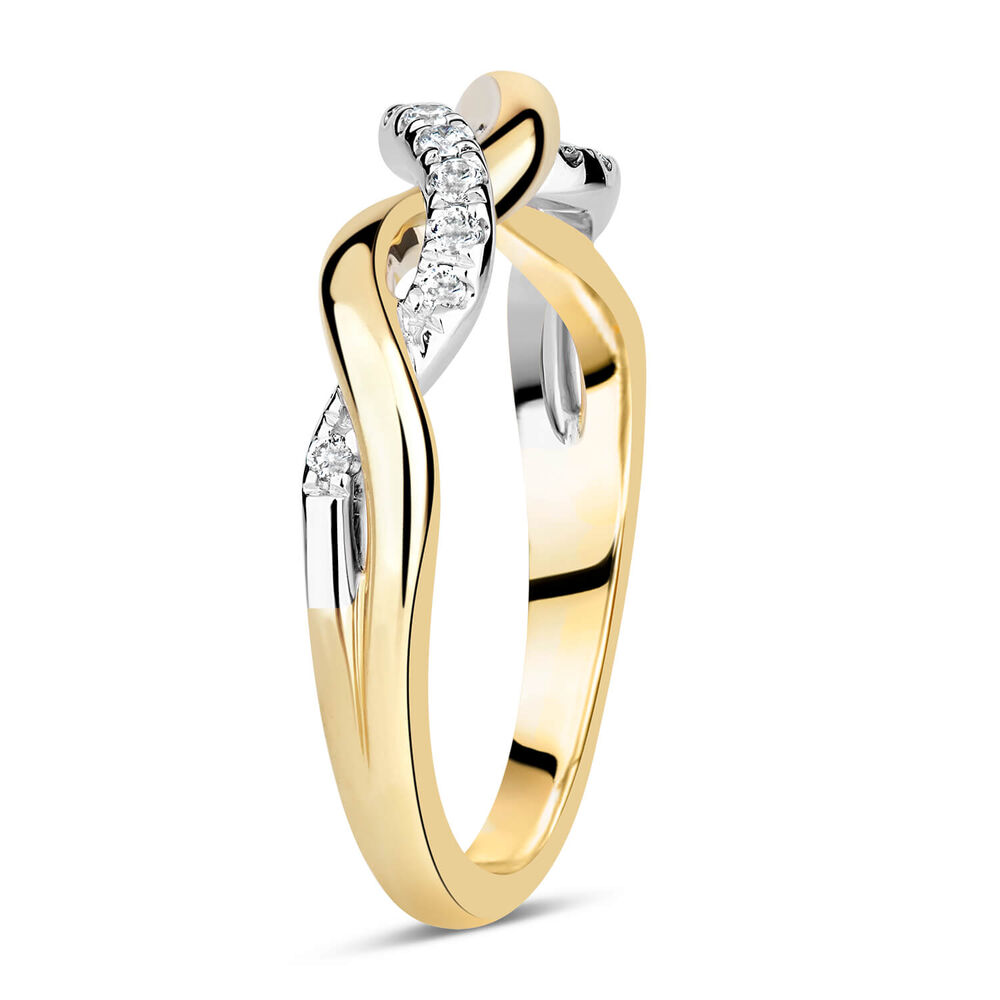 9ct Yellow and White Gold 0.13ct Diamond Set Plait Ladies' Ring image number 3