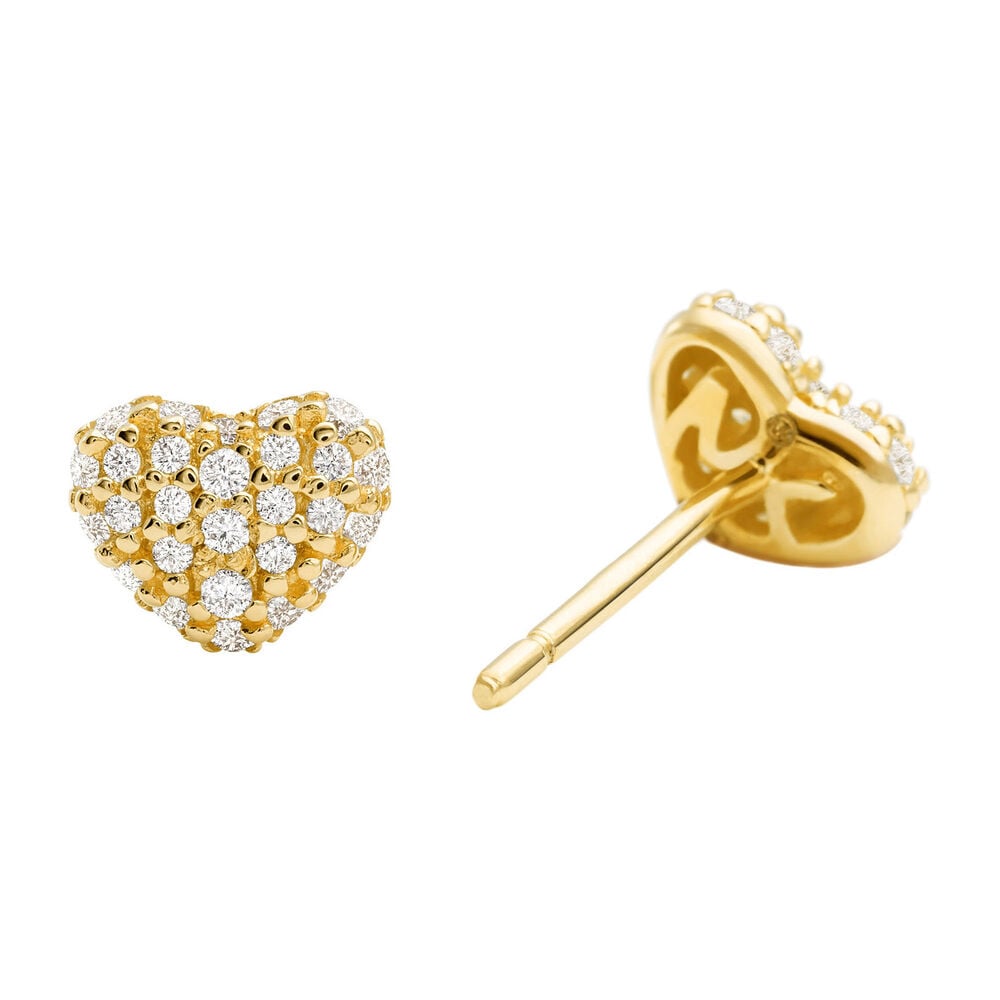 Michael Kors Yellow Gold Plated Cubic Zirconia Heart Stud Earrings image number 1