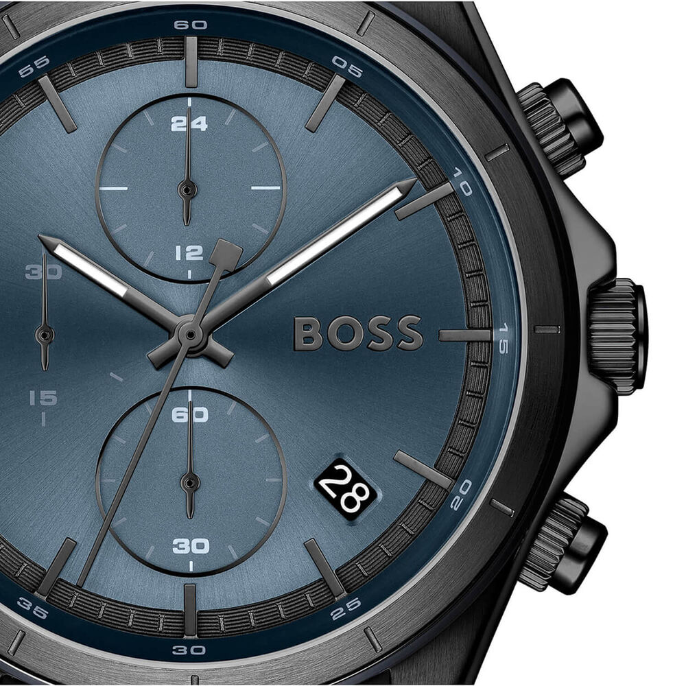 BOSS Bossletic 42mm Blue Dial Black Plated Steel Bracelet Watch