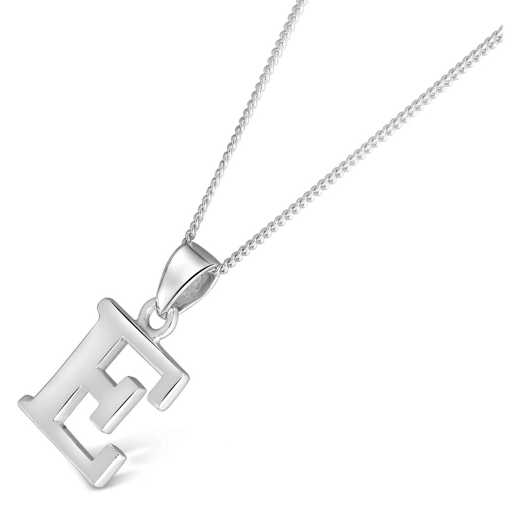 Sterling Silver Block Initial E Pendant image number 1