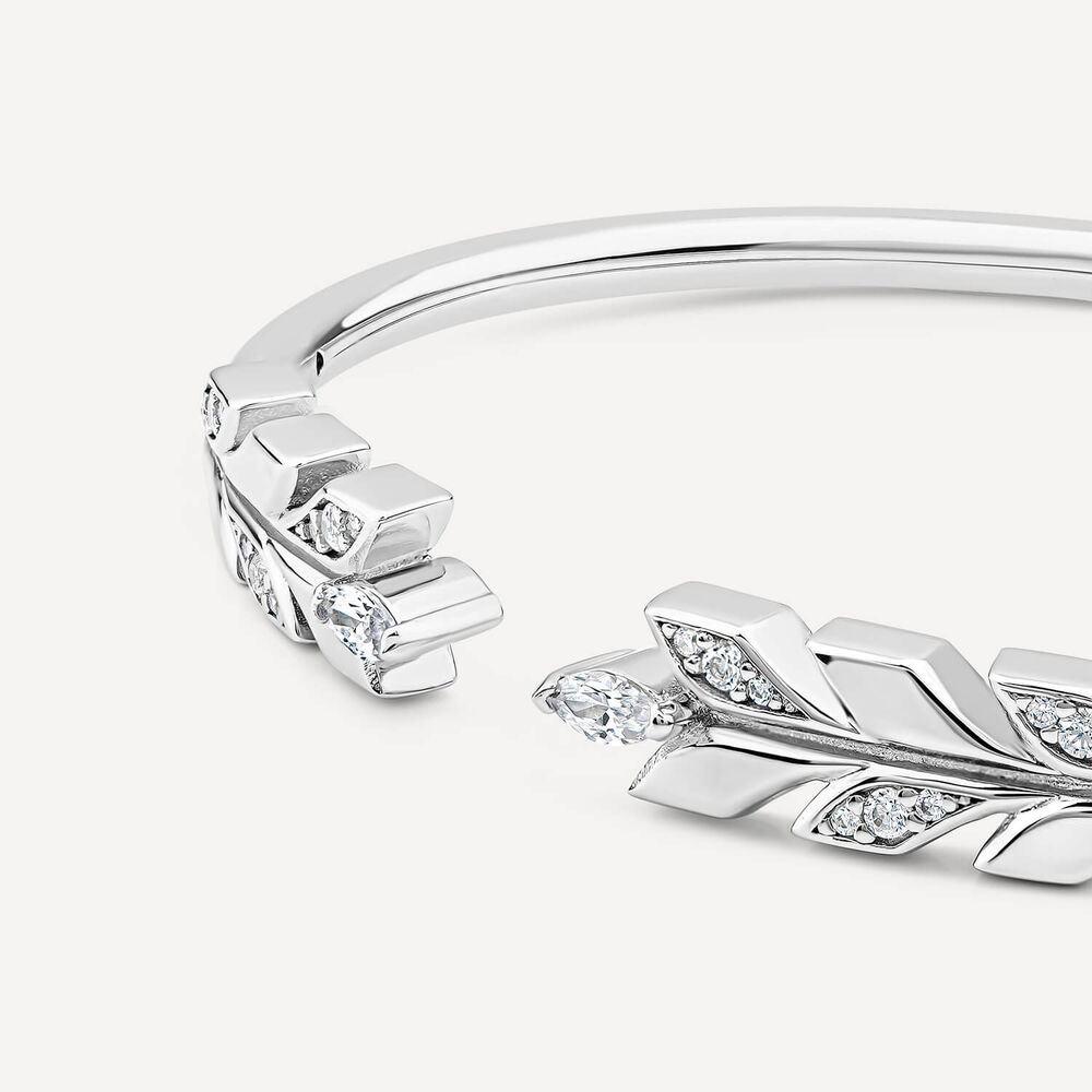 Sterling Silver Cubic Zirconia Opened Laurel Styled Bangle image number 1