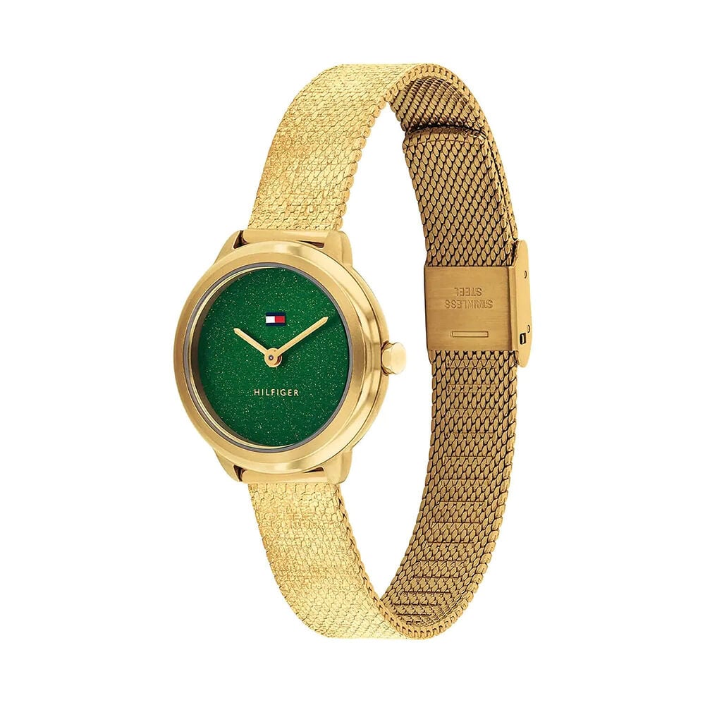 Tommy Hilfiger Demi 26mm Green Dial Yellow Gold Plated Case Mesh Bracelet Watch