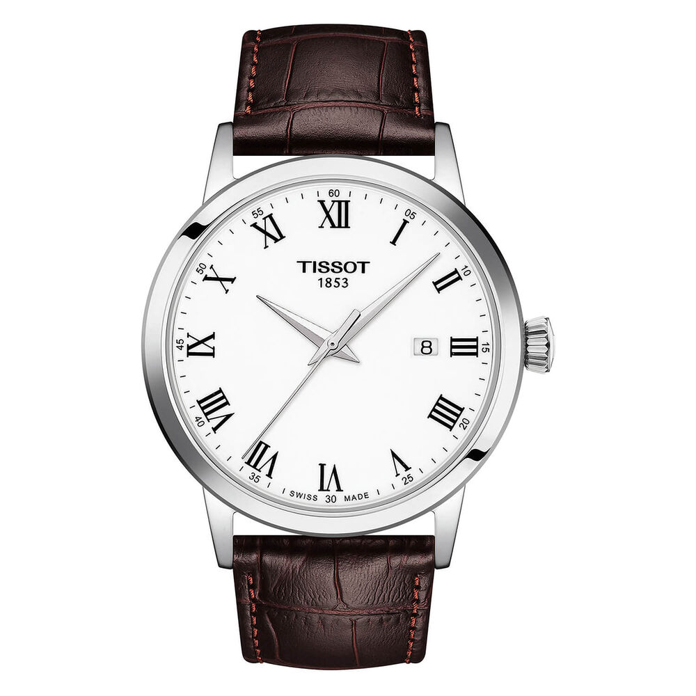 Pre-Owned Tissot Classic Dream 42mm White Dial Roman Numerals Brown Leather Strap Watch image number 0