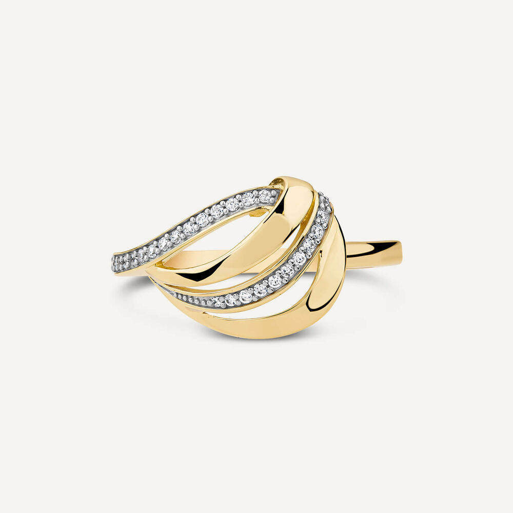 9ct Yellow Gold 4 Strand Cubic Zirconia Set Curve Ring image number 1