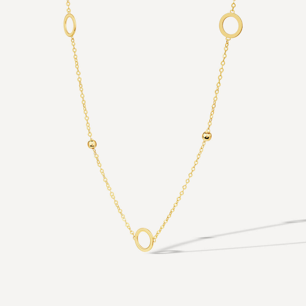 9ct Yellow Gold Circle & Bead 18inch Necklet