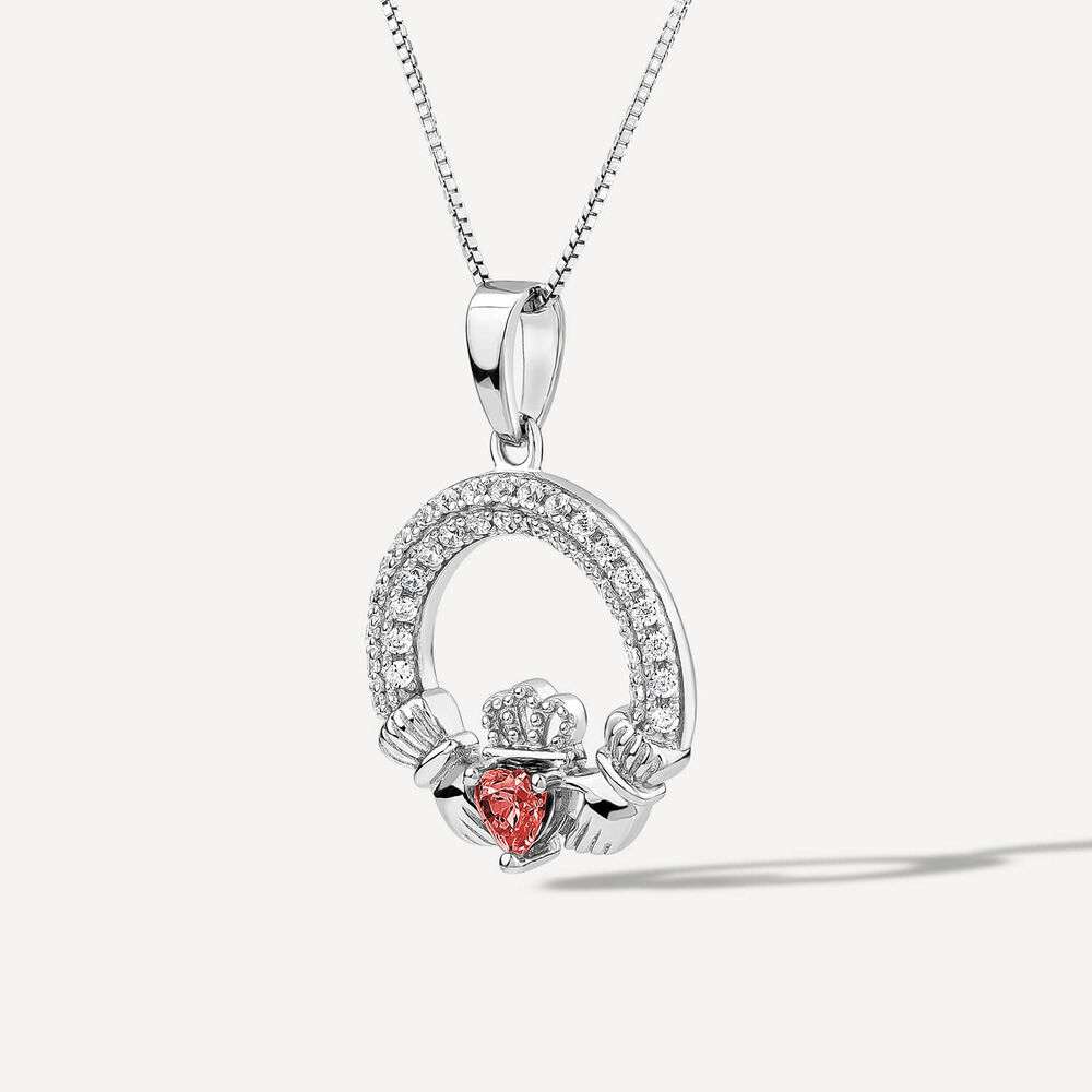 Sterling Silver January Birthstone Pave Cubic Zirconia Claddagh Pendant image number 1