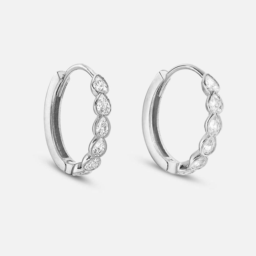 9ct White Gold Pear Cubic Zirconia Bezel Set Hoop Earrings