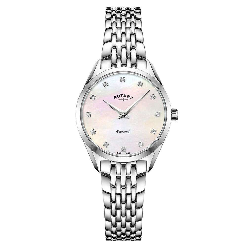 Rotary Ultra Slim 27mm Mother Of Pearl Dial Stainless Steel Bracelet Watch
