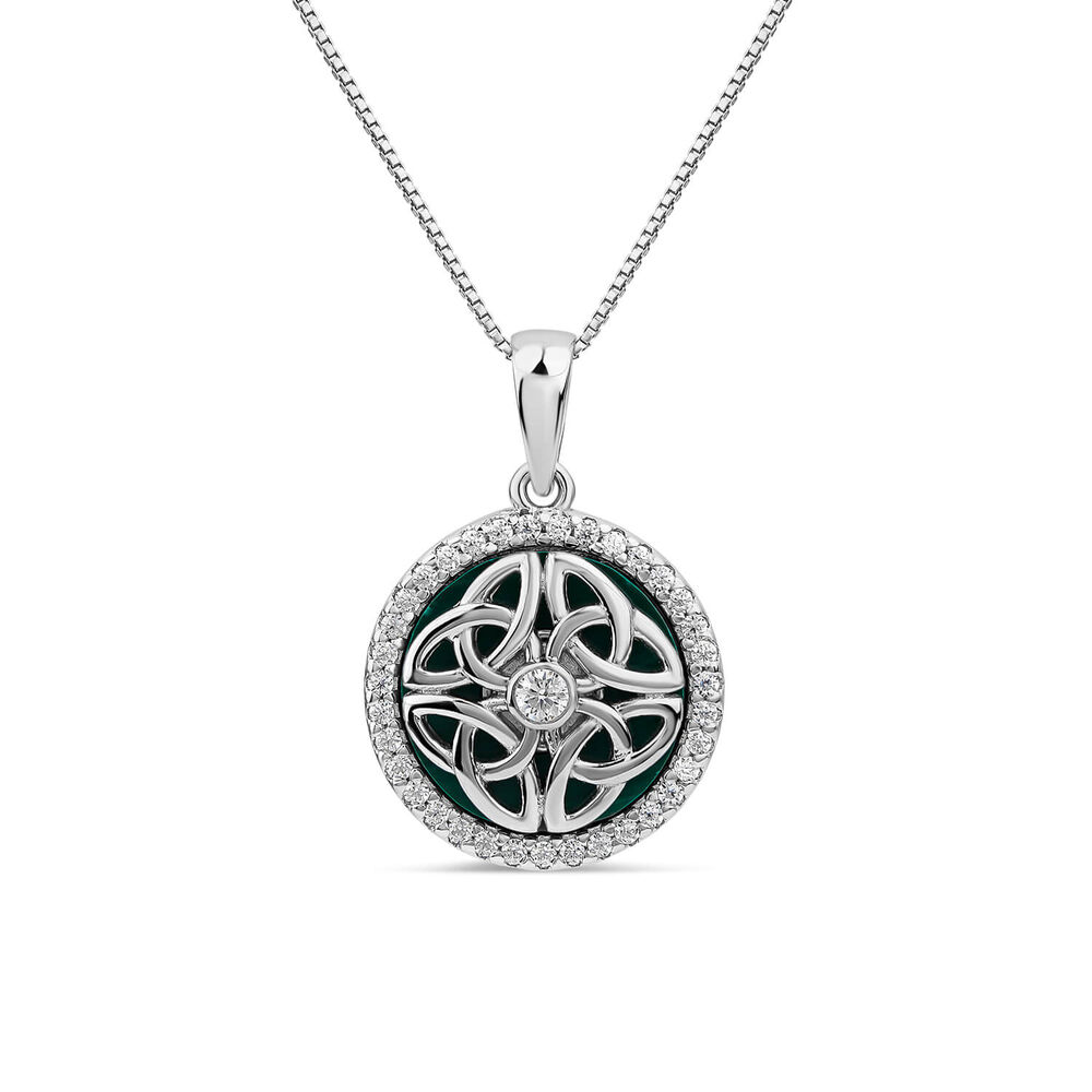 Sterling Silver Malachite & Cubic Zirconia Spinning Celtic Pendant