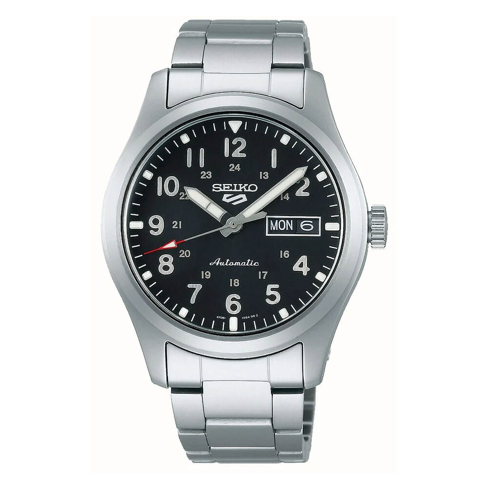 Seiko 5 Sports Field 39mm Black Dial Stainless Steel Bracelet Watch image number 0