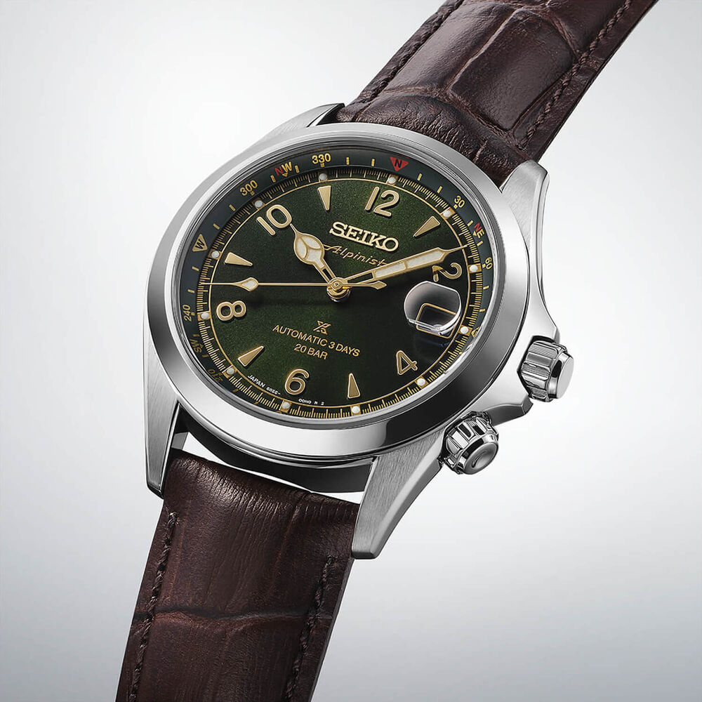 Seiko Prospex Alpinist 39.5mm Green Dial Brown Leather Strap Watch