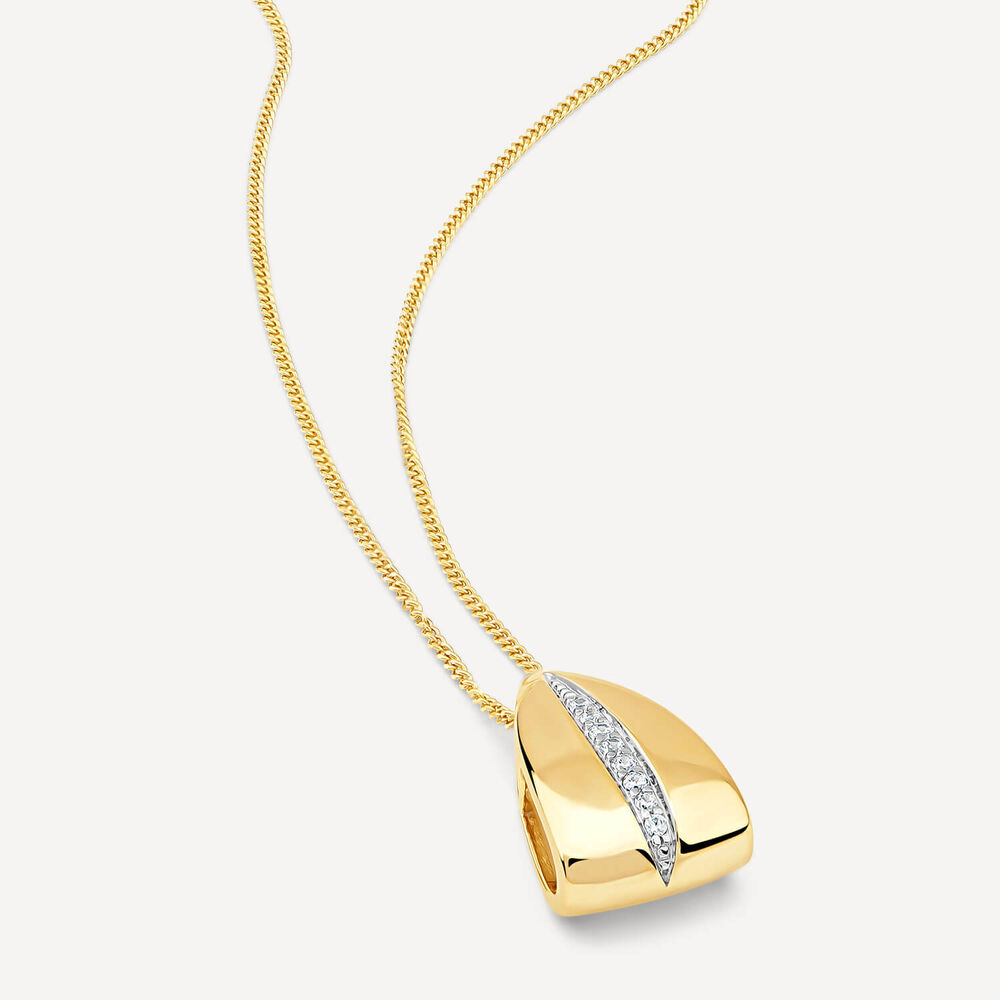 9ct Yellow Gold 0.04ct Diamond Centre Channel Polished Tear Shaped Pendant image number 2