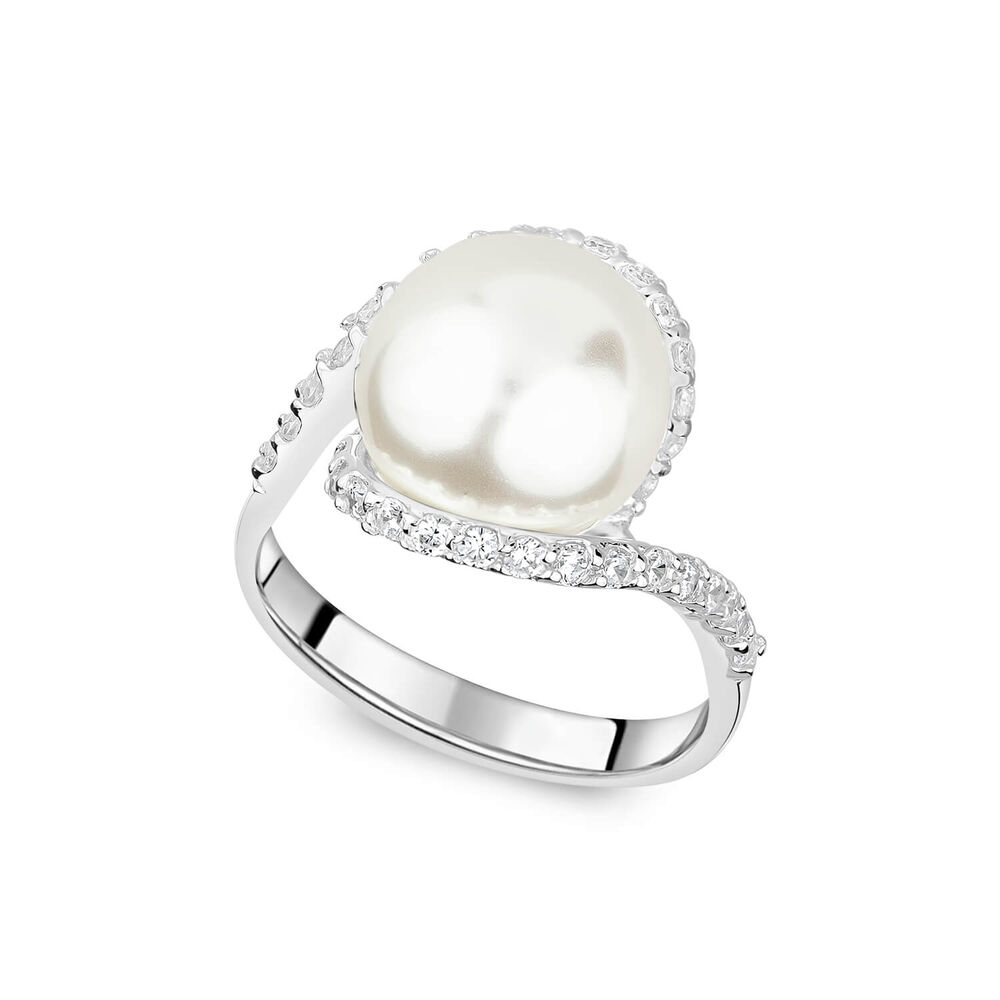 Sterling Silver Pearl & Cubic Zirconia Twist Ring image number 0