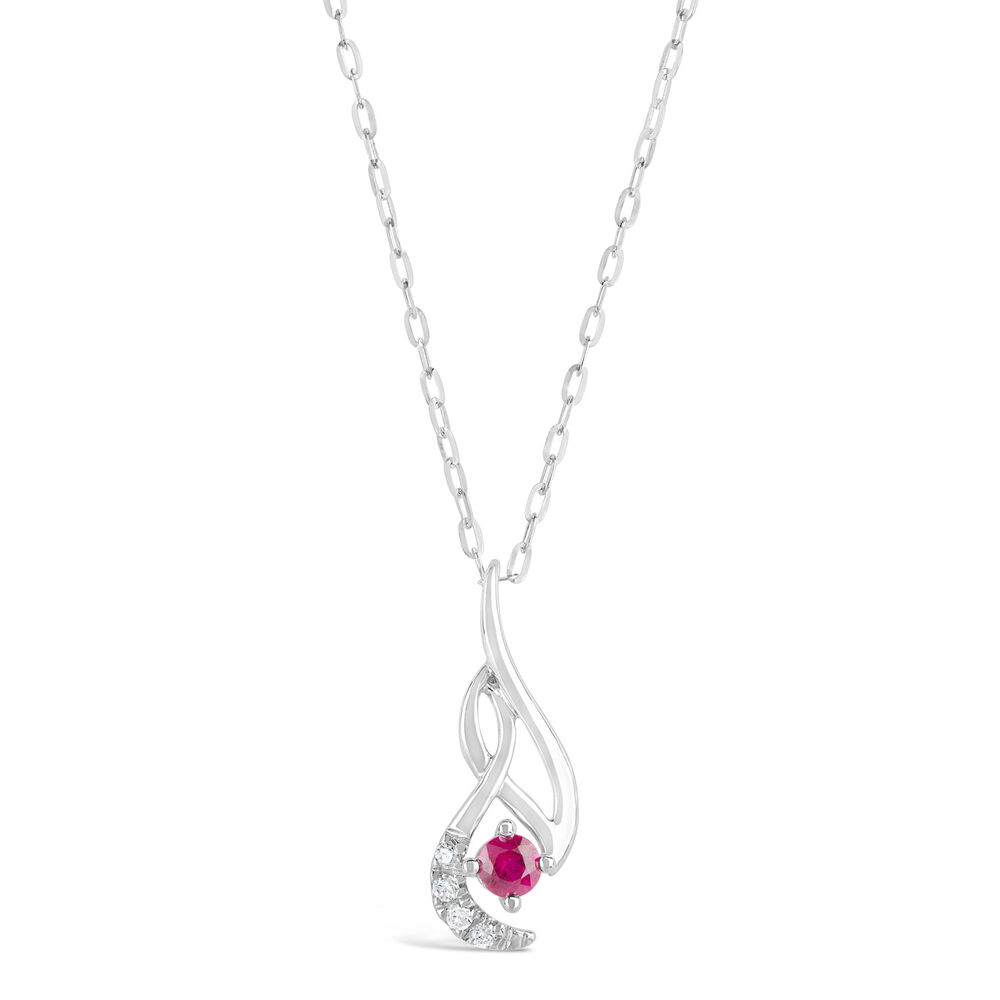 9ct White Gold 0.04ct Diamond and Ruby Twist Pendant