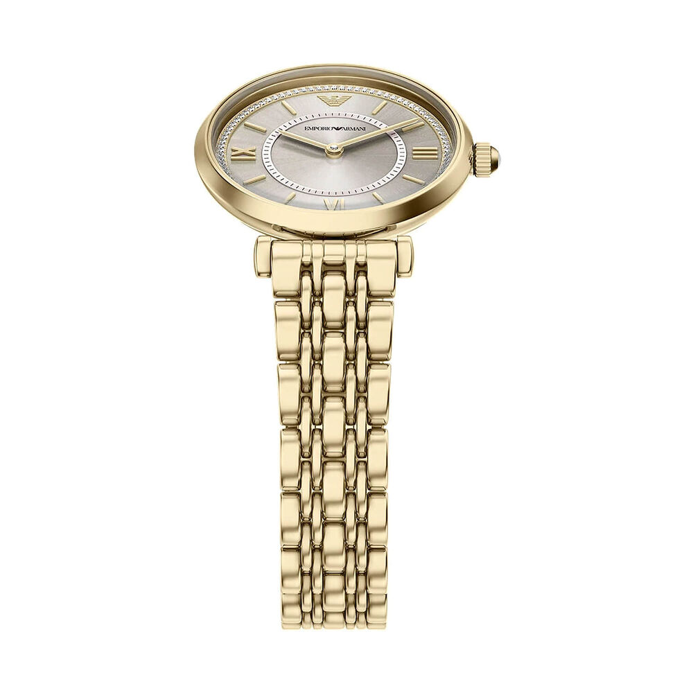 Emporio Armani Gianni T-Bar 32mm Beige Gold Dial Yellow Gold Tone Steel Bracelet Watch