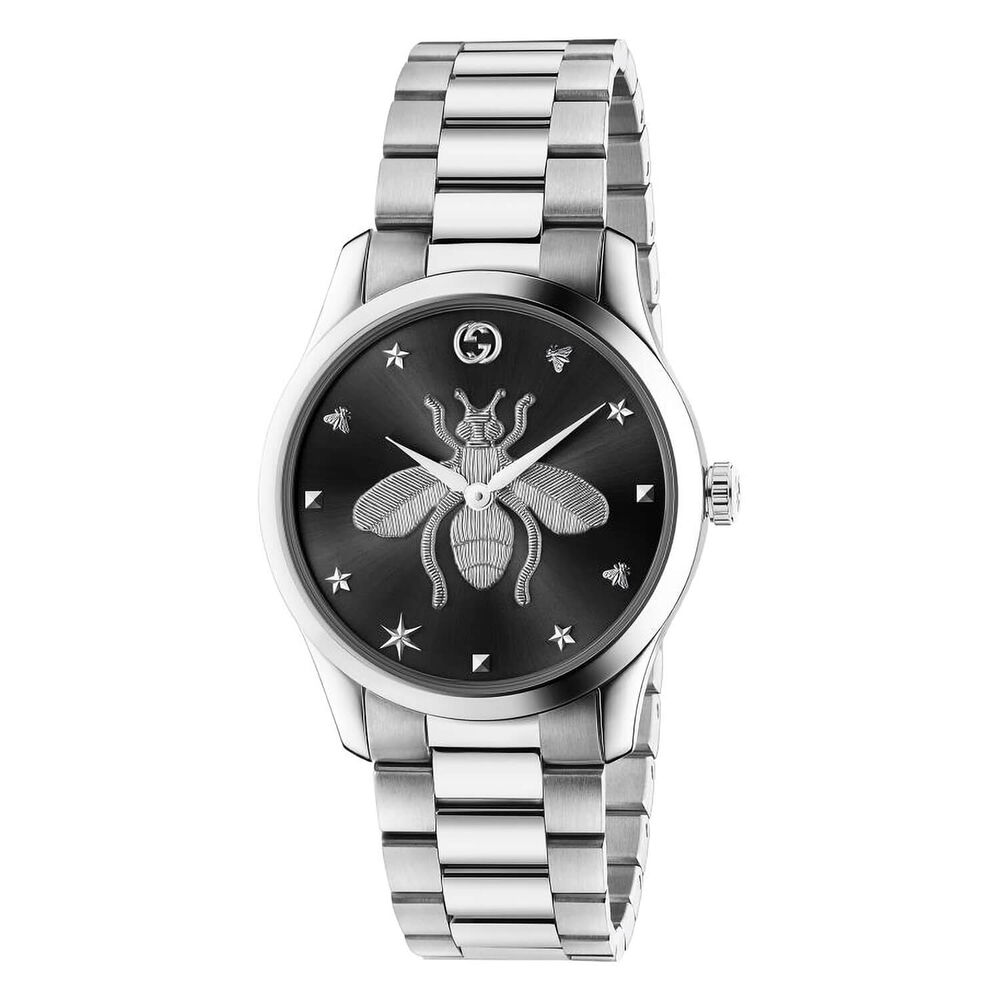 Gucci G-Timeless Black & Silver Bee Dial Stainless Steel Bracelet Ladies Watch