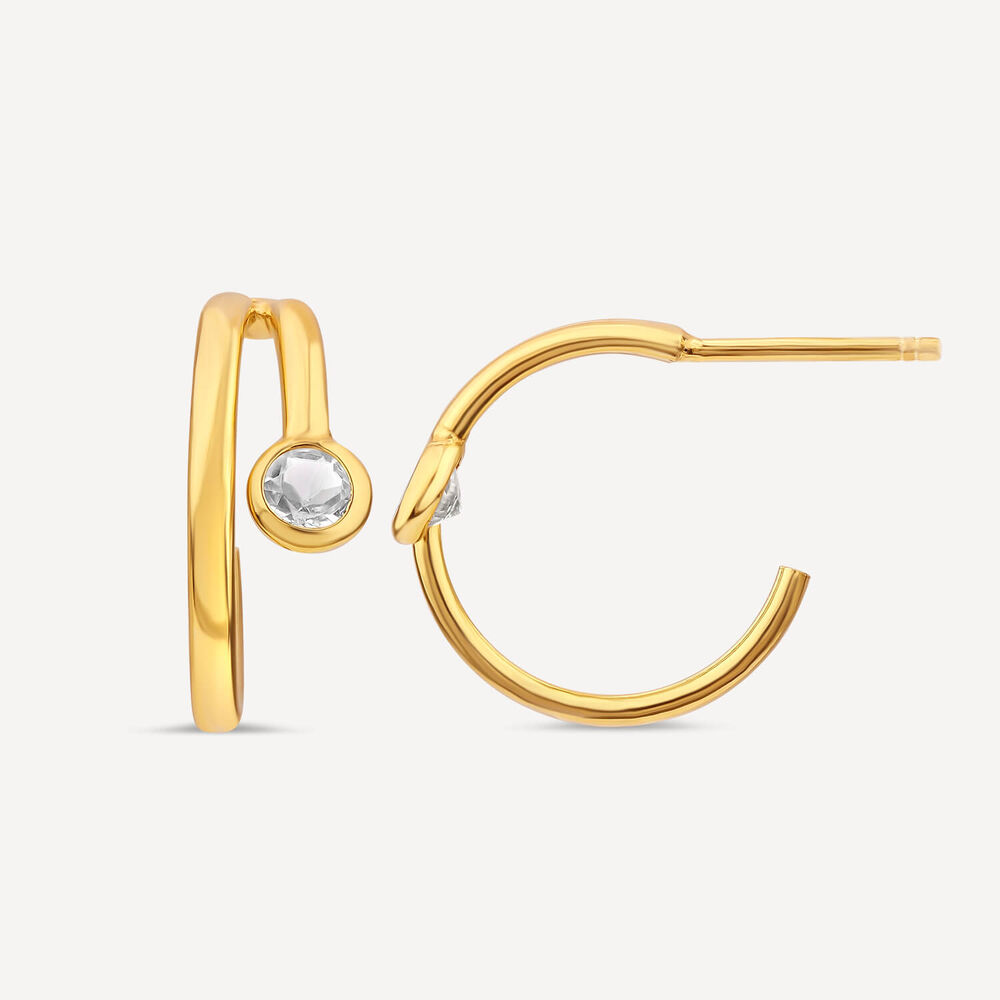 Yellow Gold Plated Sterling Silver Cubic Zirconia Open Double Hoop Earrings