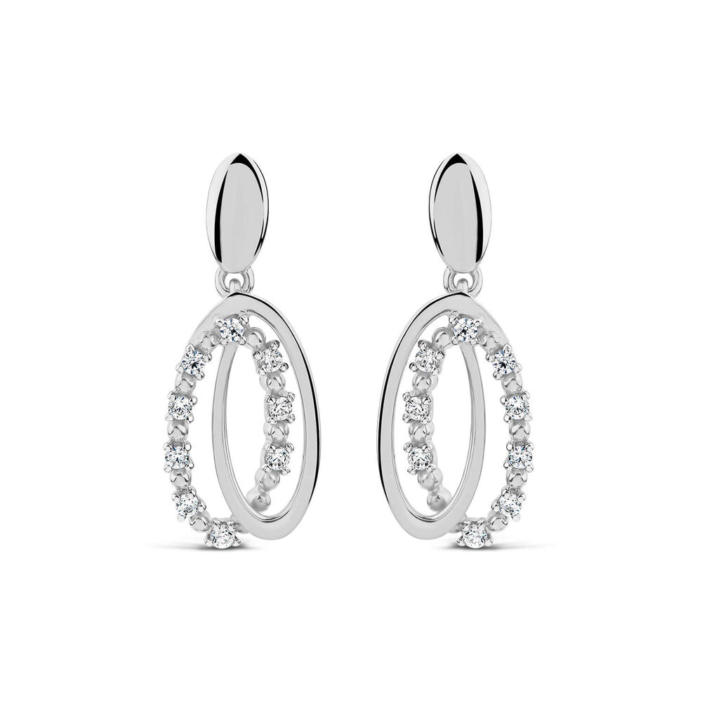 9ct White Gold Double Oval Cubic Zirconia Set Drop Earrings image number 0