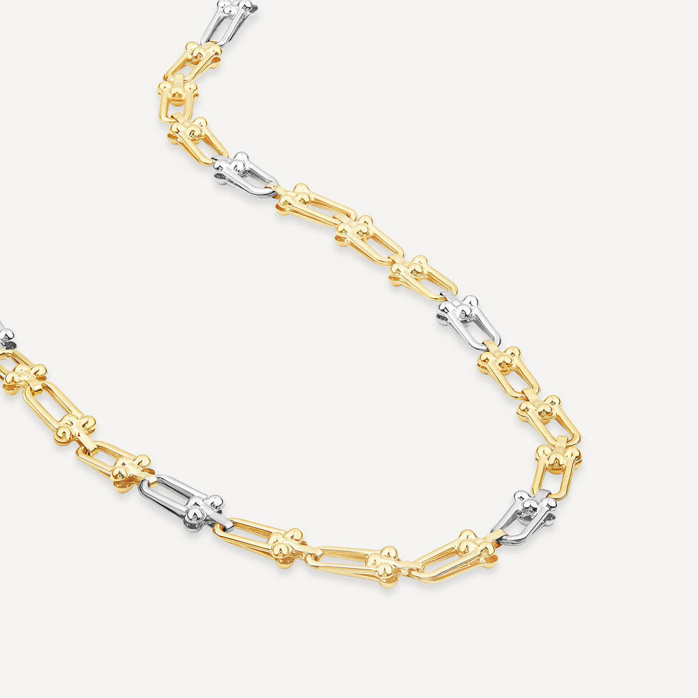 9ct Yellow & White Gold Stirrup Link Necklet image number 3