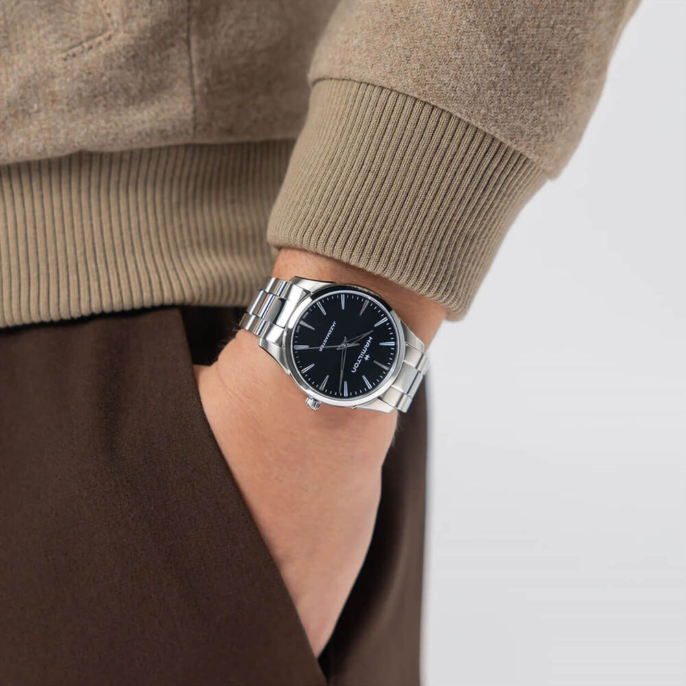 Hamilton Jazzmaster Quartz 40mm Black Dial Steel Bracelet Watch