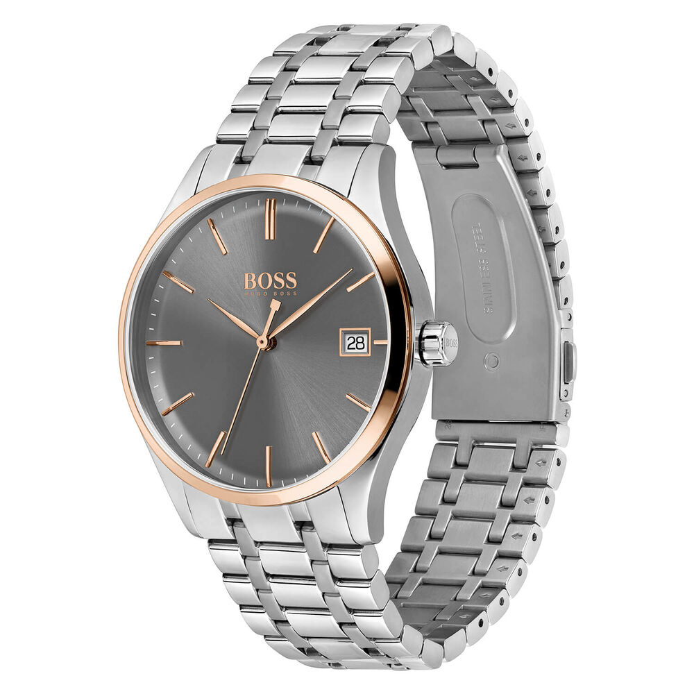 BOSS Commissioner 42mm Gray Dial Rose Gold & Stainless Steel Case Bracelet Watch