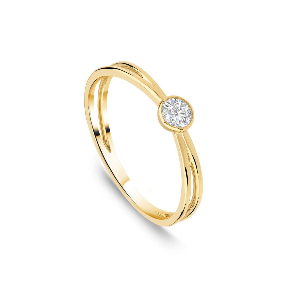 Born Kissed with Diamonds 9ct Yellow Gold Lab 0.15ct Round Diamond Open Split Shoulders Ring