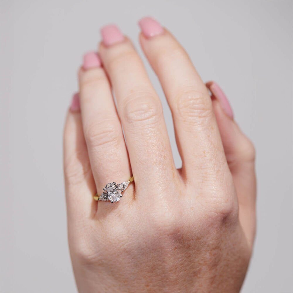 Born 18ct Yellow Gold 1.40ct Lab Grown Oval Centre & Pear Sides Diamond Ring image number 4