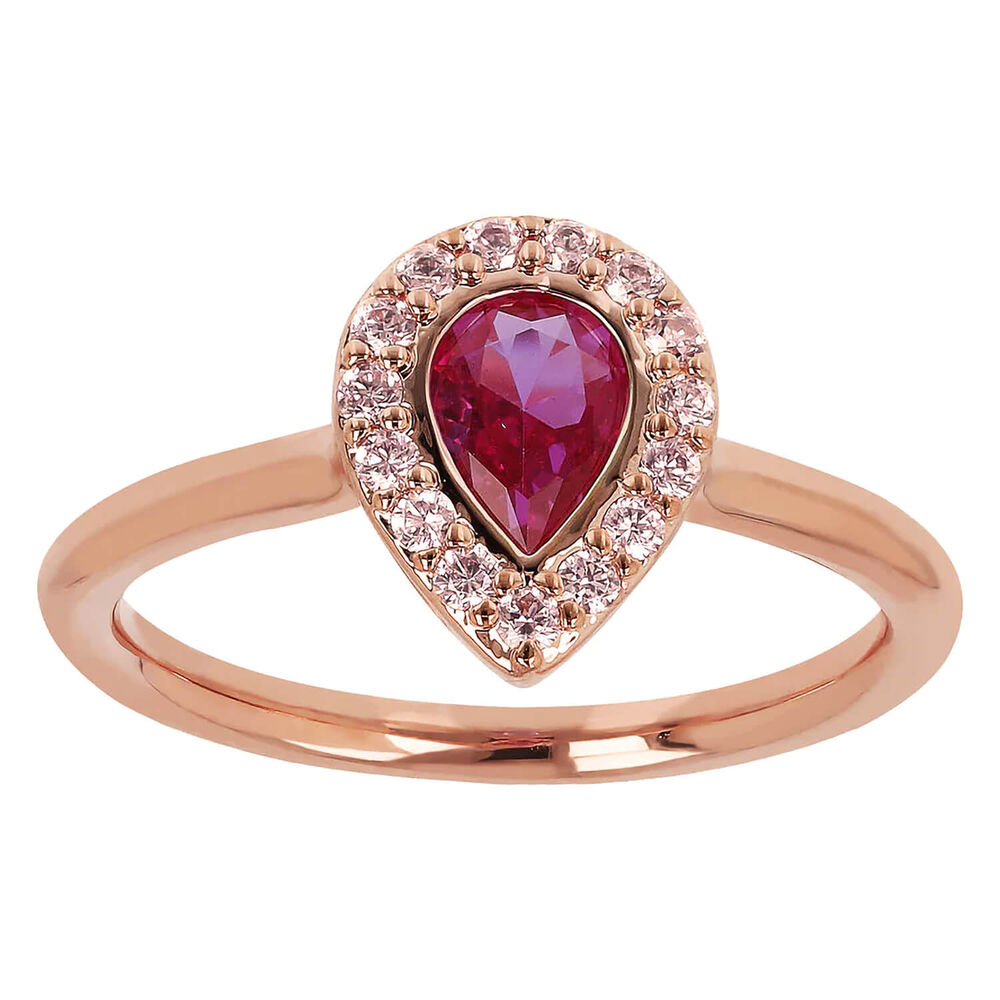 Bronzallure 18ct Rose Gold Plated Pink Drop Cubic Zirconia Ring (Size L-M)
