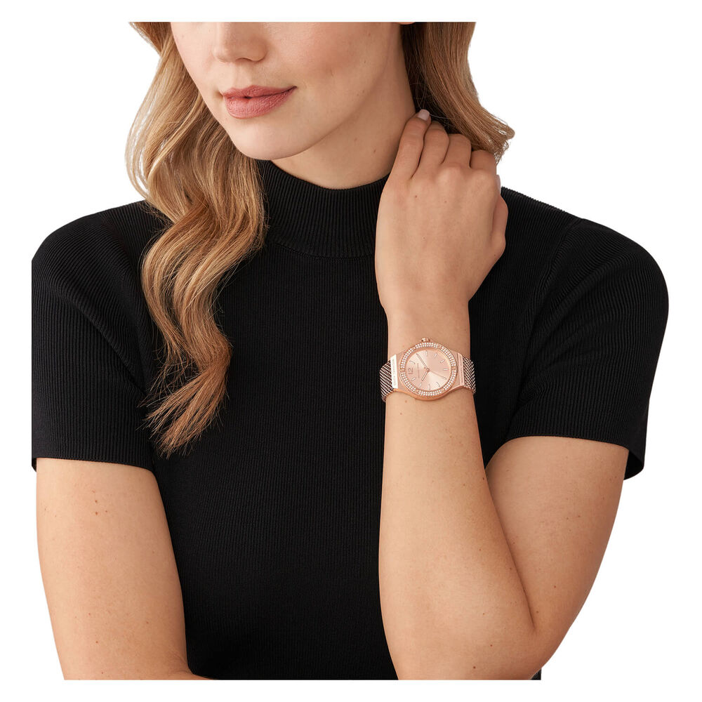 Michael Kors Lennox 37mm Rose Gold Dial Crystal Bezel Bracelet Watch image number 3