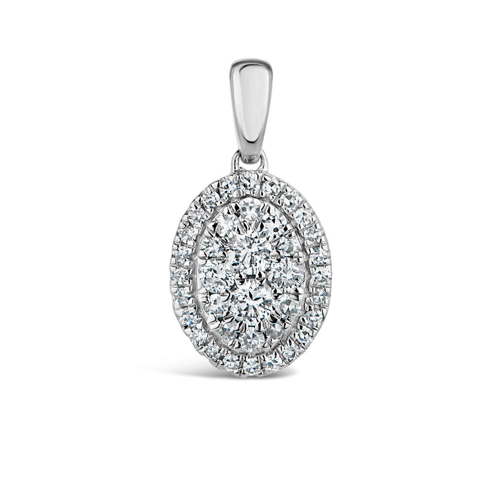 9ct White Gold Oval Shaped Diamond Cluster Pendant image number 0