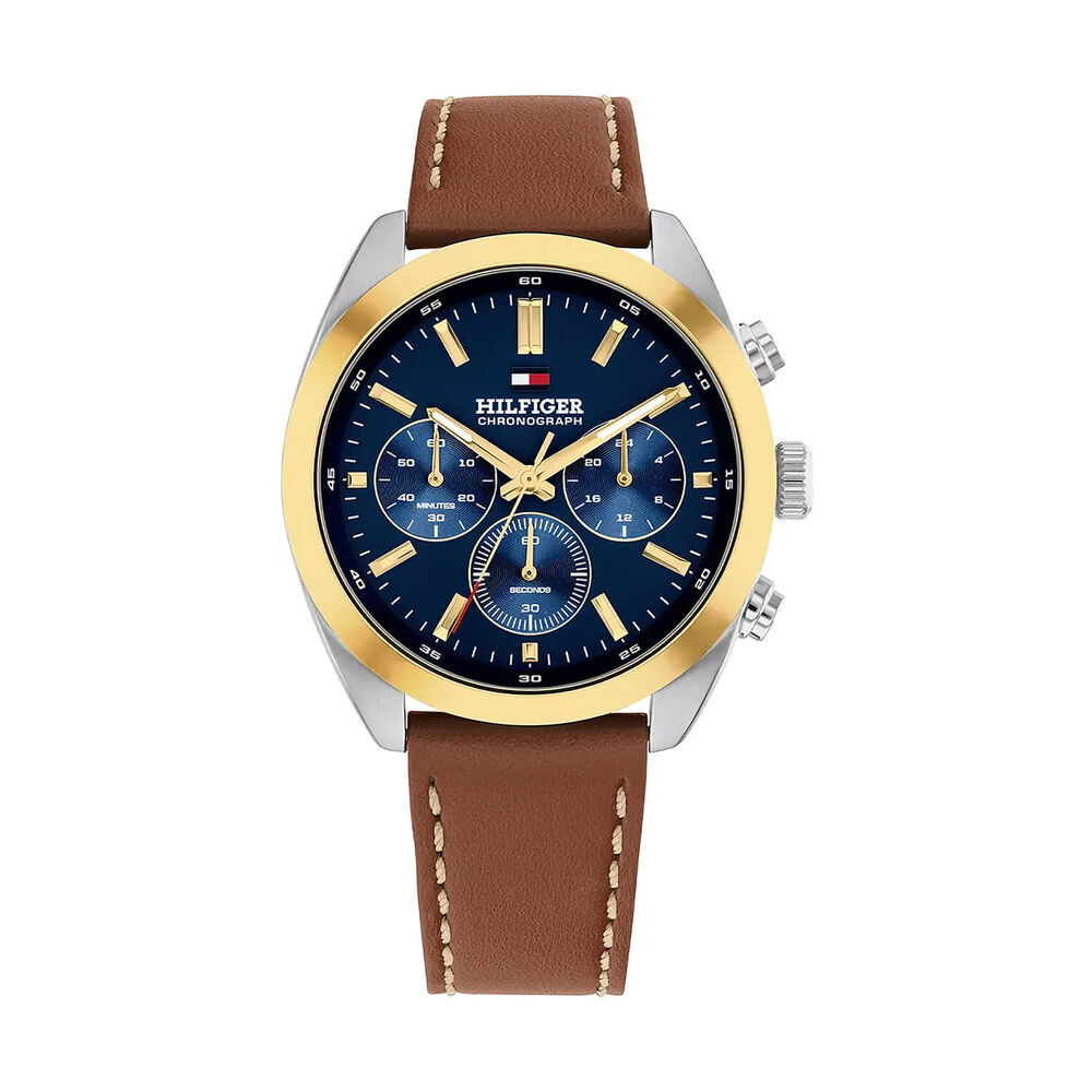 Tommy Hilfiger Hudson 40mm Blue Dial Brown Leather Strap Watch image number 0