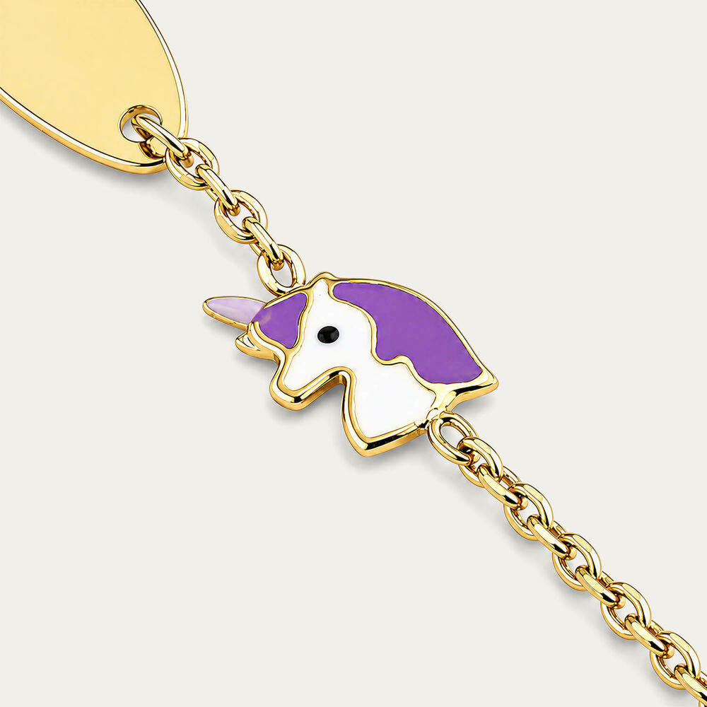 Yellow Gold Plated Sterling Silver Unicorn Charm Kids Bracelet
