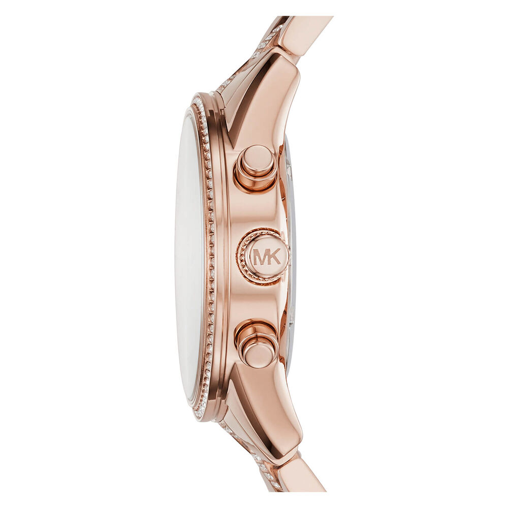 Michael Kors BRYANT 37mm Rose Dial Cubic Zirconia Set Rose Gold IP Case Bracelet Watch