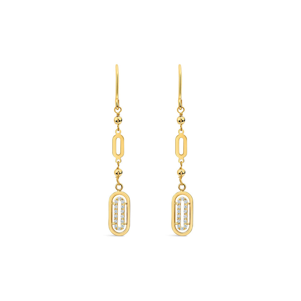 9ct Yellow Gold Oblong Cubic Zirconia Drop Earrings image number 0