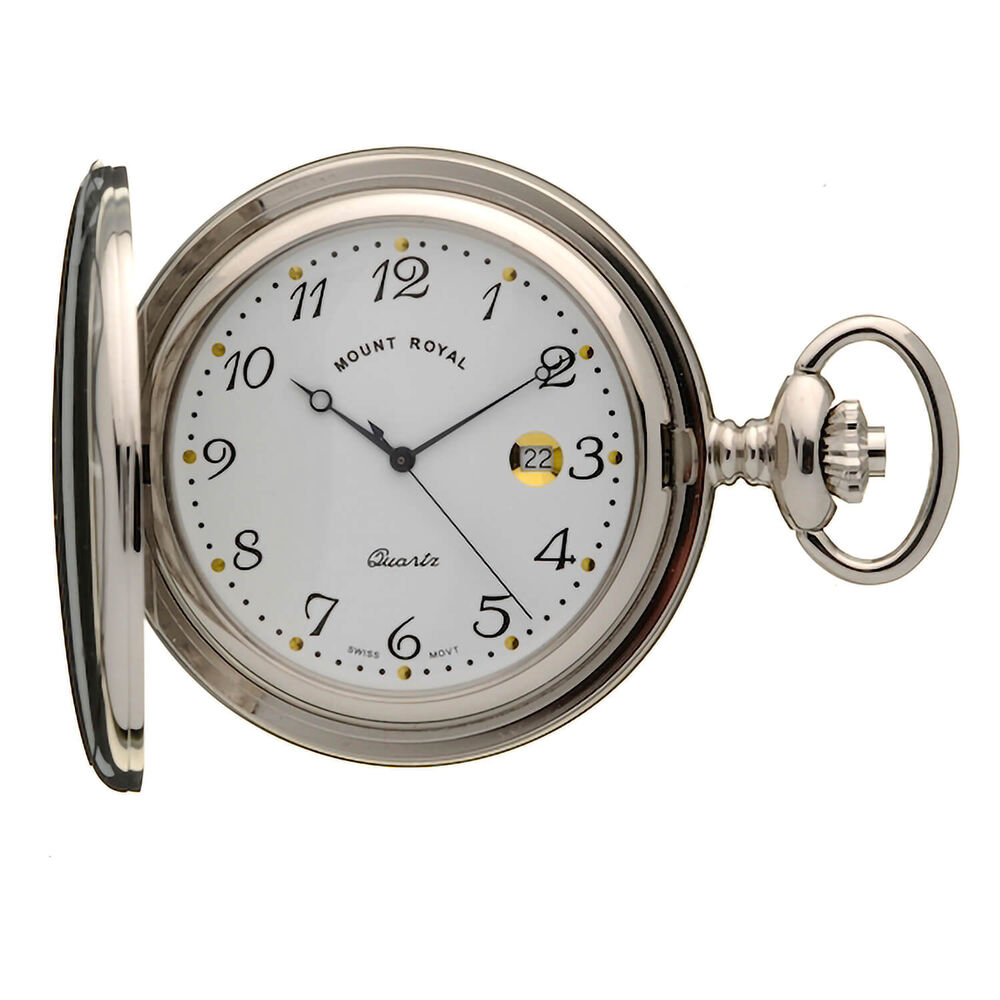 Mount Royal White Dial Chrome-Plated Pocket Watch
