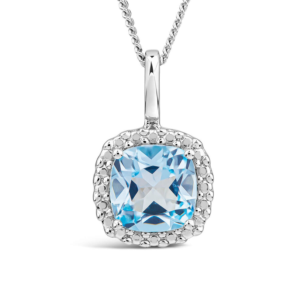 9ct White Gold Sky Blue Topaz Cushion Pendant image number 0
