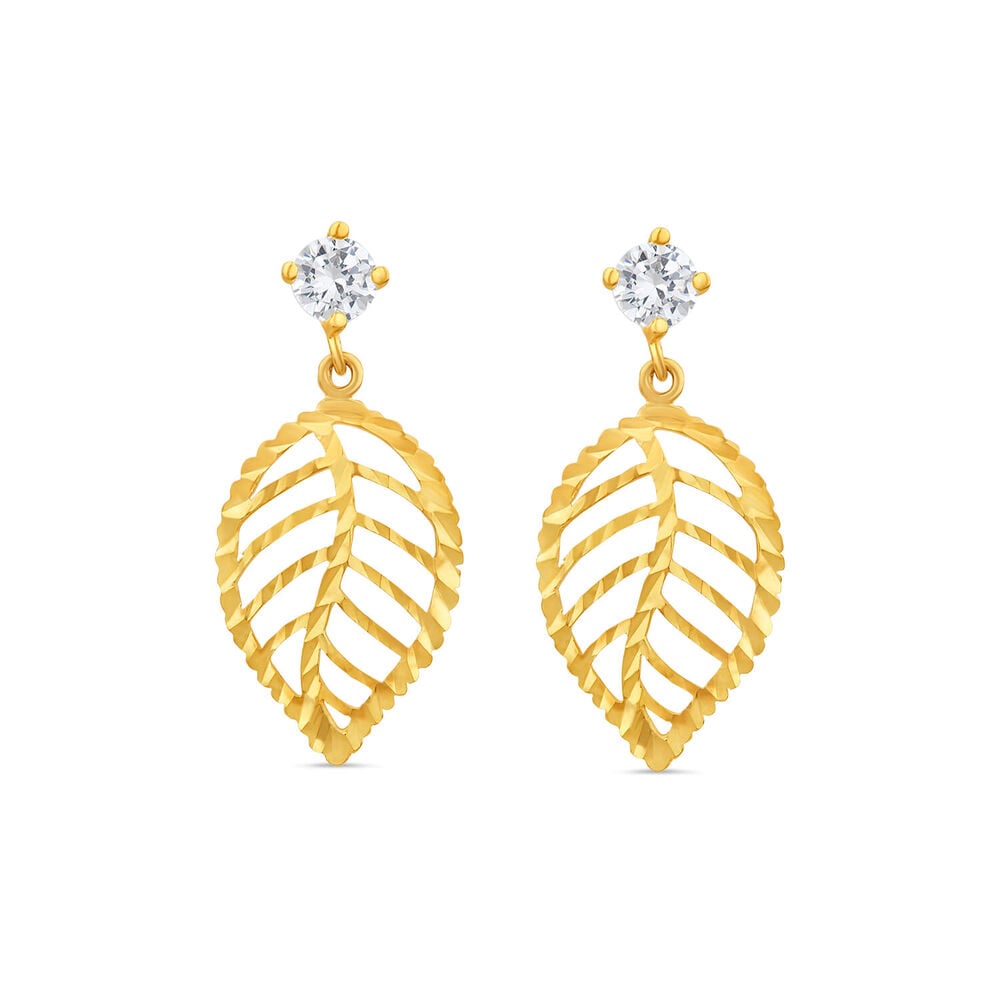 9ct Yellow Gold Cubic Zirconia Leaf Drop Earrings image number 0