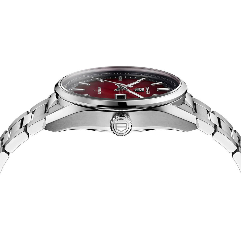 TAG Heuer Carrera Day-Date 41mm Smokey Red Dial Stainless Steel Bracelet Watch image number 3