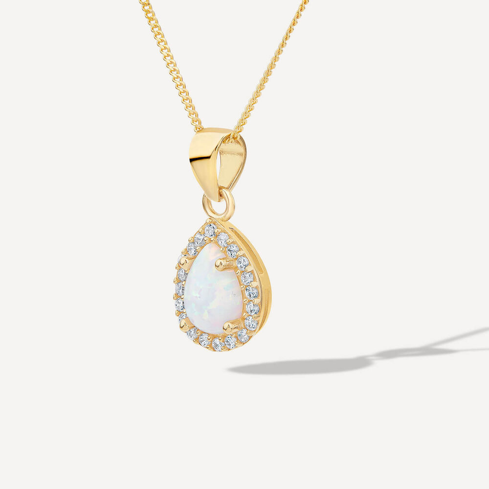 9ct Yellow Gold Opal & Cubic Zirconia Teardrop Pendant image number 1