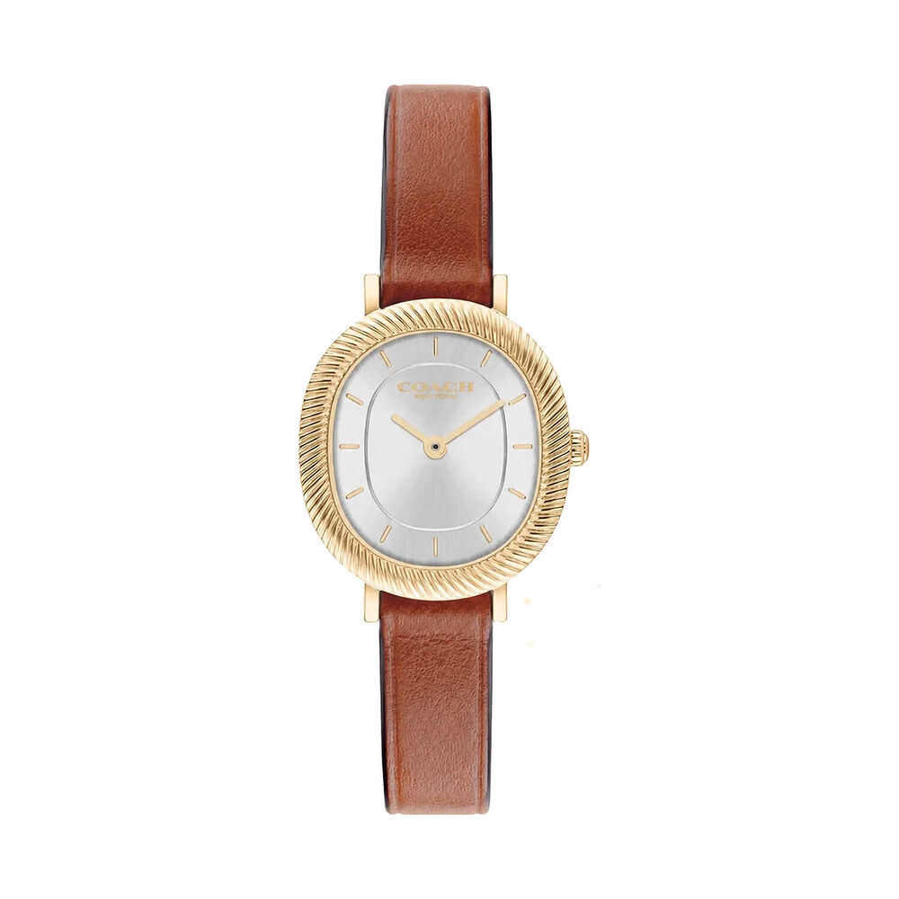 Coach Harlow 23.8x26mm Silver White Dial Brown Leather Strap Watch
