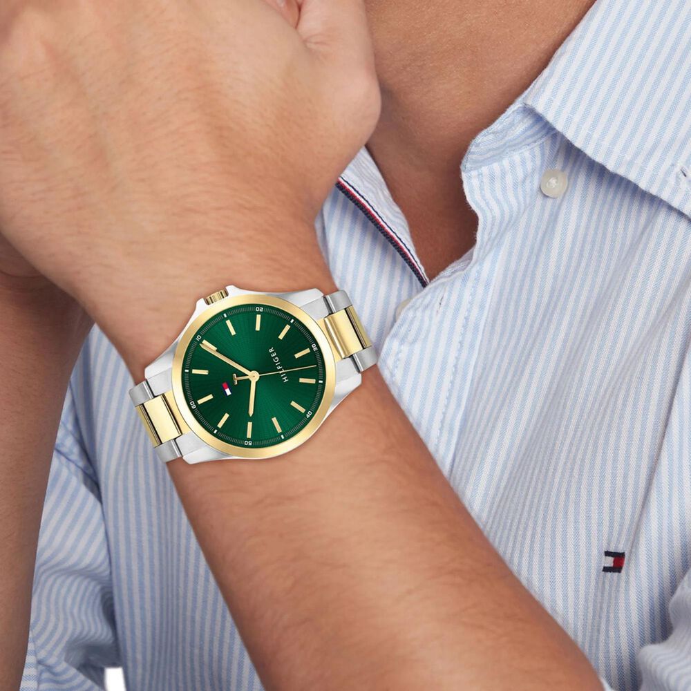 Tommy Hilfiger 43mm Green Dial Two Tone Steel Bracelet Watch image number 3