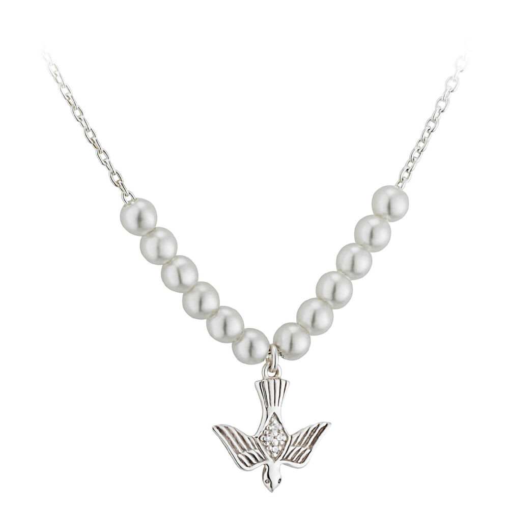 Silver Plated and Pearl Confirmation Chain (Chain Included) image number 0