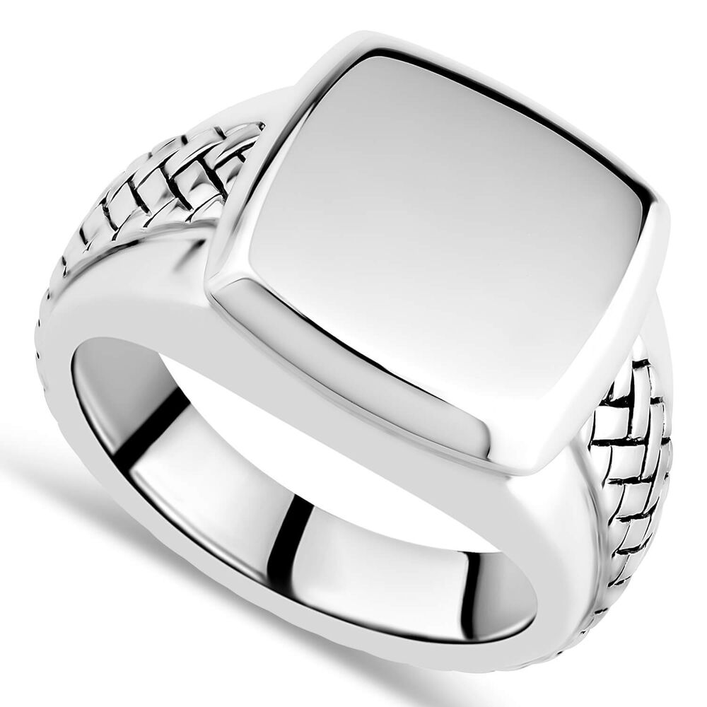 Gents Sterling Silver Cushion & Plait Shoulders Signet Ring