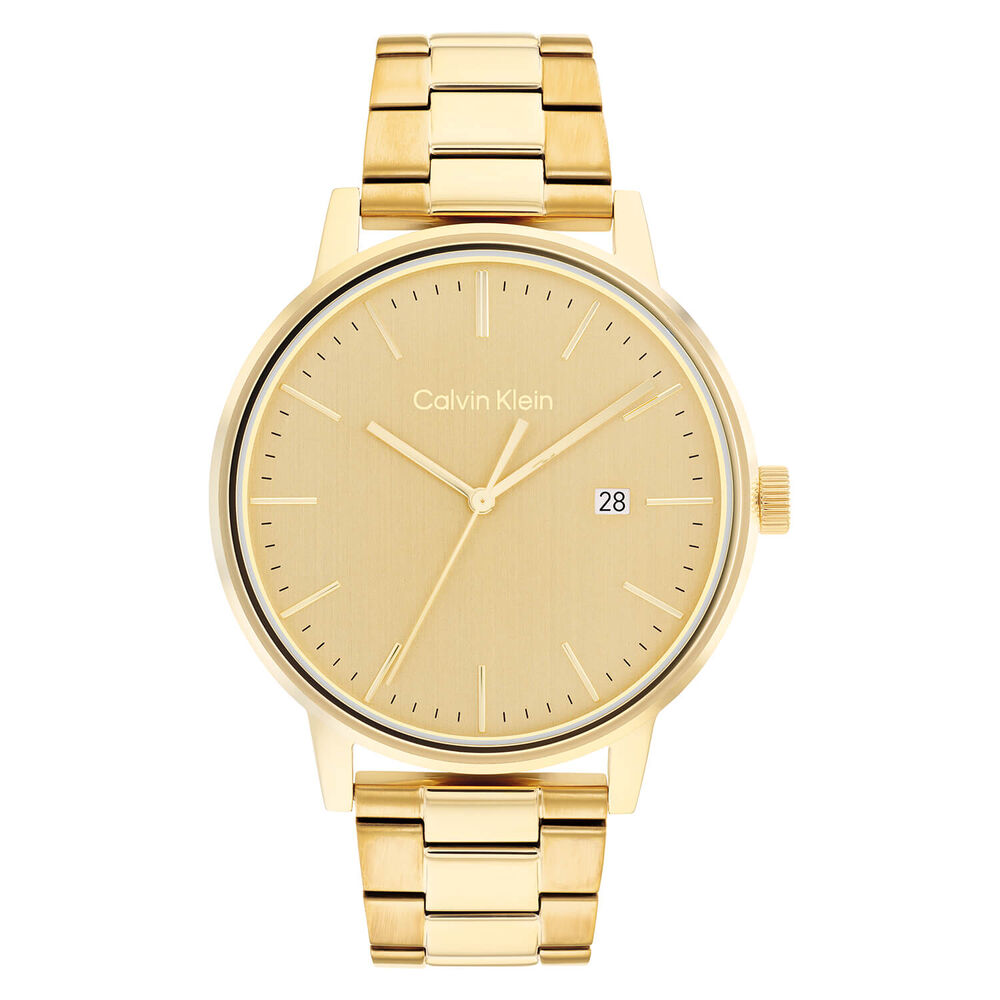 Calvin Klein Timeless 43mm Champagne Dial Yellow Gold Plated Bracelet Watch