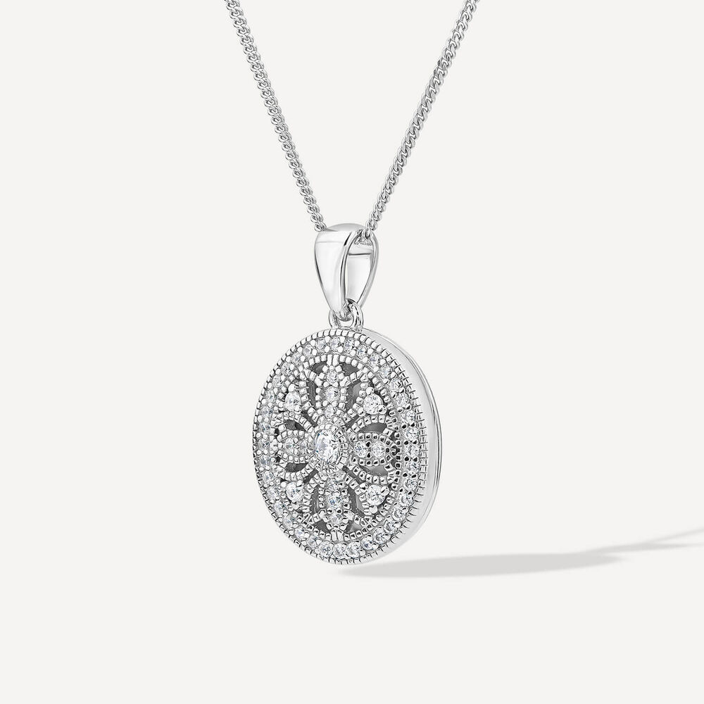 Sterling Silver Small Cubic Zirconia Antique Design Oval Locket Pendant image number 2