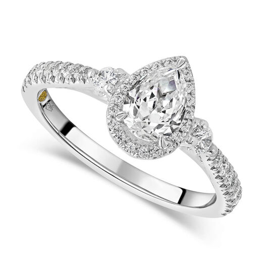 Northern Star 0.85ct Pear Halo Diamond Shoulders 18ct White Gold Ring