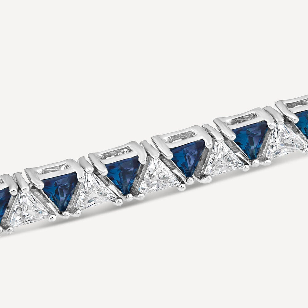 Sterling Silver Blue & White Triangular Cubic Zirconia Bracelet