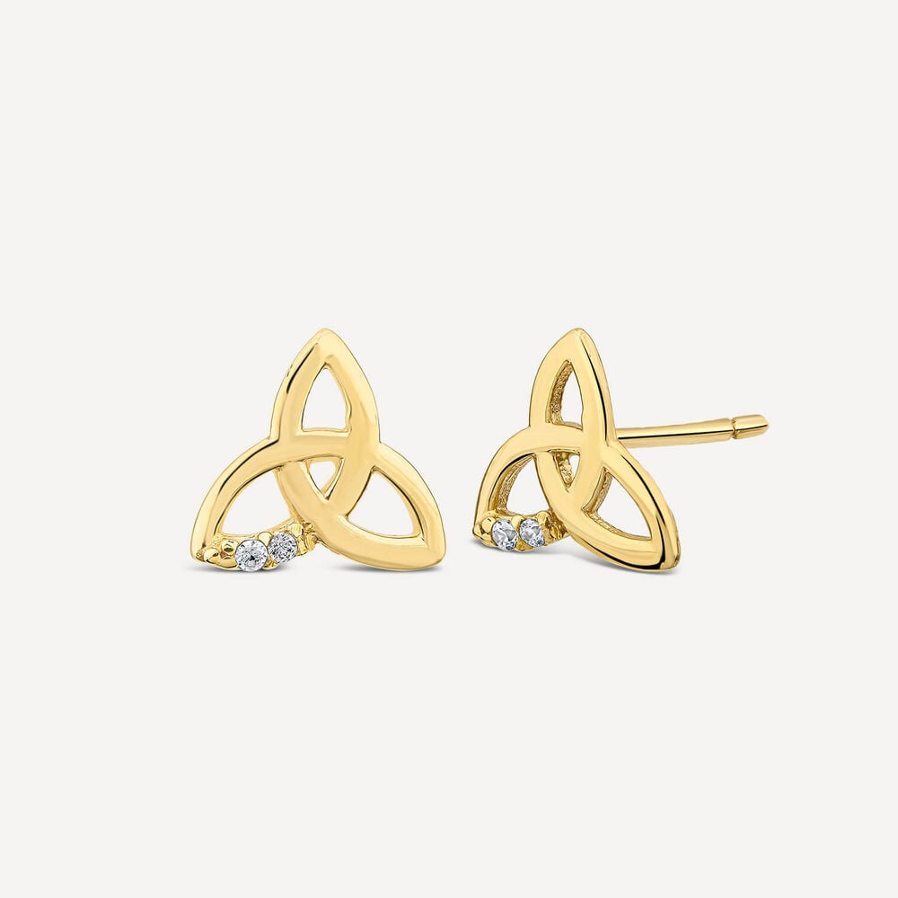 9ct Yellow Gold Cubic Zirconia Trinity Knot Stud Earrings image number 1