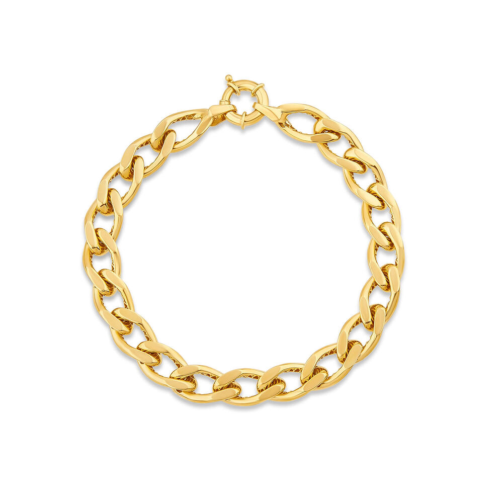 9ct Yellow Gold Fancy Diamond Cut Curved Link Bracelet image number 0